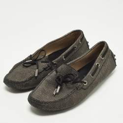 Pre Owned Tod's Size 41 Two Tone Nubuck Leather Bow Loafers