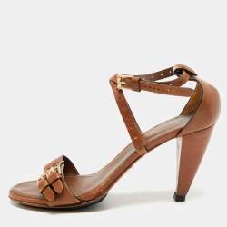 مملوكة مسبقًا Tod's Buckle Detail Size 41 Brown Leather Ankle Strap Sandals
