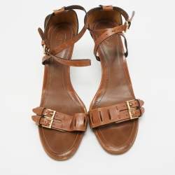مملوكة مسبقًا Tod's Buckle Detail Size 41 Brown Leather Ankle Strap Sandals