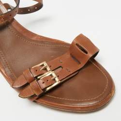 مملوكة مسبقًا Tod's Buckle Detail Size 41 Brown Leather Ankle Strap Sandals