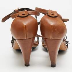 مملوكة مسبقًا Tod's Buckle Detail Size 41 Brown Leather Ankle Strap Sandals