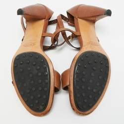 مملوكة مسبقًا Tod's Buckle Detail Size 41 Brown Leather Ankle Strap Sandals