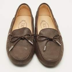 Pre Owned Tod's Bow Size 41 Dark Brown Leather Slip On Loafers