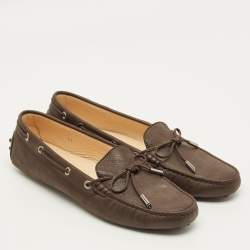 Pre Owned Tod's Bow Size 41 Dark Brown Leather Slip On Loafers