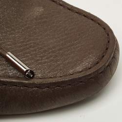 Pre Owned Tod's Bow Size 41 Dark Brown Leather Slip On Loafers