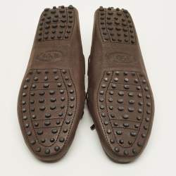 Pre Owned Tod's Bow Size 41 Dark Brown Leather Slip On Loafers