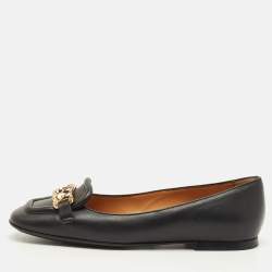 Pre Owned Tod's Size 36 Black Leather Chain Detail Ballet Flats