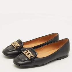 مملوكة مسبقًا Tod's Size 36 Black Leather Chain Detail Ballet Flats