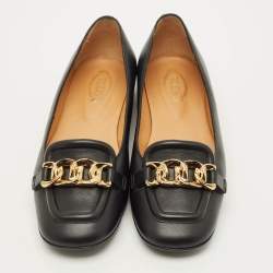 مملوكة مسبقًا Tod's Size 36 Black Leather Chain Detail Ballet Flats