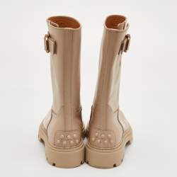 Pre Owned حذاء بوت متوسط الساق تودز جلد ناعم بيج مع تفاصيل إبزيم مقاس 36.5