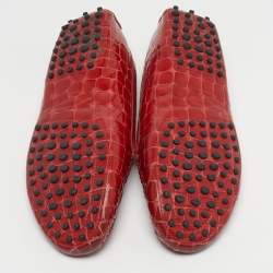 Pre Owned حذاء لوفرز تودز جلد لامع منقوش بالأحمر مقاس 39.5