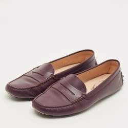 Pre Owned Tod's Size 38.5 Purple Leather Penny Slip On Loafers