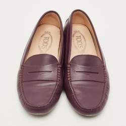 Pre Owned Tod's Size 38.5 Purple Leather Penny Slip On Loafers