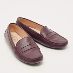 Pre Owned Tod's Size 38.5 Purple Leather Penny Slip On Loafers
