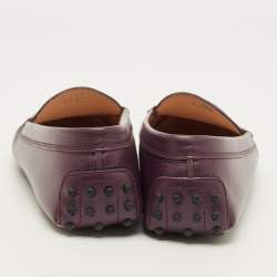 Pre Owned Tod's Size 38.5 Purple Leather Penny Slip On Loafers