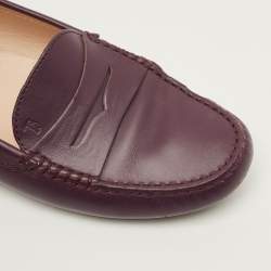 Pre Owned Tod's Size 38.5 Purple Leather Penny Slip On Loafers