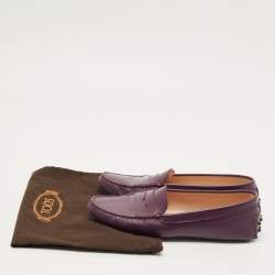 Pre Owned Tod's Size 38.5 Purple Leather Penny Slip On Loafers