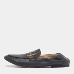 Pre Owned Tod's Double T Size 36.5 Black Leather Loafers