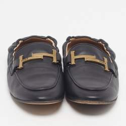 Pre Owned Tod's Double T Size 36.5 Black Leather Loafers