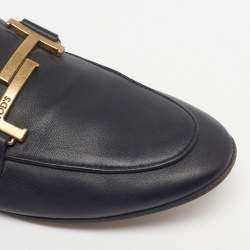 Pre Owned Tod's Double T Size 36.5 Black Leather Loafers