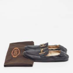 Pre Owned Tod's Double T Size 36.5 Black Leather Loafers