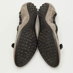 Pre Owned Tod's Tassels Size 37 Brown/Black Suede and Patent Leather Scrunch Ballet Flats