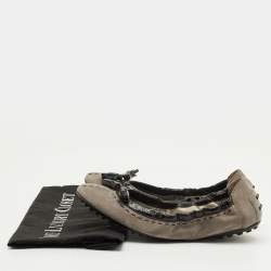 Pre Owned Tod's Tassels Size 37 Brown/Black Suede and Patent Leather Scrunch Ballet Flats