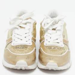 Pre Owned حذاء رياضي تودز جلد وترتر أبيض لامع/ذهبي بعنق منخفض مقاس 39