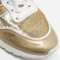 Pre Owned حذاء رياضي تودز جلد وترتر أبيض لامع/ذهبي بعنق منخفض مقاس 39