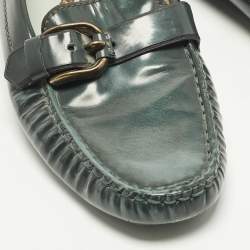 Pre Owned Tod's Size 37 Green Patent Leather Driver Buckle Detail Loafers
