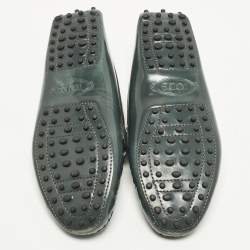 Pre Owned Tod's Size 37 Green Patent Leather Driver Buckle Detail Loafers