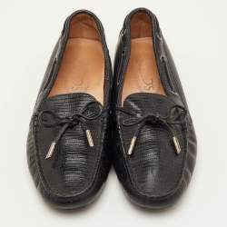 Pre Owned Tod's Size 39 Black Lizard Embossed Leather Slip On Loafers