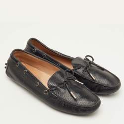 Pre Owned Tod's Size 39 Black Lizard Embossed Leather Slip On Loafers