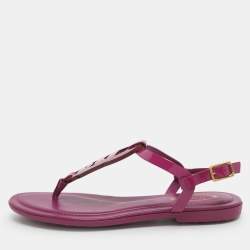 Pre Owned Tod's Size 37 Fuchsia Patent Leather Flat Sandals