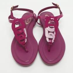 Pre Owned Tod's Size 37 Fuchsia Patent Leather Flat Sandals