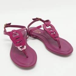 Pre Owned Tod's Size 37 Fuchsia Patent Leather Flat Sandals