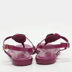Pre Owned Tod's Size 37 Fuchsia Patent Leather Flat Sandals