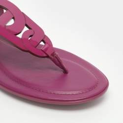 Pre Owned Tod's Size 37 Fuchsia Patent Leather Flat Sandals