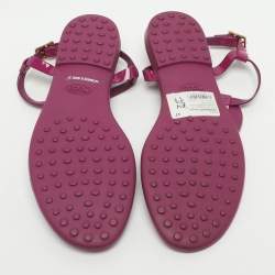 Pre Owned Tod's Size 37 Fuchsia Patent Leather Flat Sandals