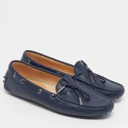 Pre Owned Tod's Size 40 Navy Blue Leather Driver Loafers