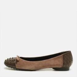 مملوكة مسبقًا Tod's Size 40.5 Brown Leather And Suede Ballet Flats