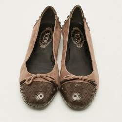 مملوكة مسبقًا Tod's Size 40.5 Brown Leather And Suede Ballet Flats