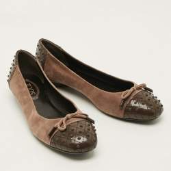 مملوكة مسبقًا Tod's Size 40.5 Brown Leather And Suede Ballet Flats