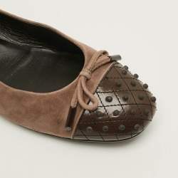 مملوكة مسبقًا Tod's Size 40.5 Brown Leather And Suede Ballet Flats