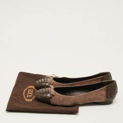 مملوكة مسبقًا Tod's Size 40.5 Brown Leather And Suede Ballet Flats