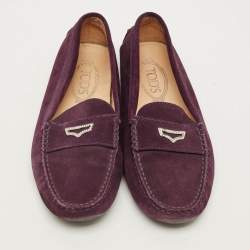 Pre Owned Tod's Gommino Size 38 Purple Suede Loafers