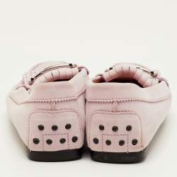 Pre Owned Tod's Size 39 Pink Nubuck Leather Laser Cut Fringe Slip On Loafers