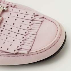 Pre Owned Tod's Size 39 Pink Nubuck Leather Laser Cut Fringe Slip On Loafers