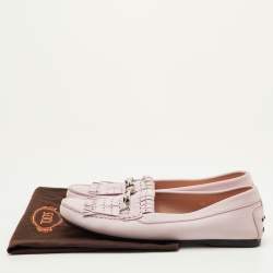 Pre Owned Tod's Size 39 Pink Nubuck Leather Laser Cut Fringe Slip On Loafers