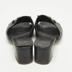 Pre Owned Tod's Double T Size 41 Black Leather Block Heel Slide Sandals